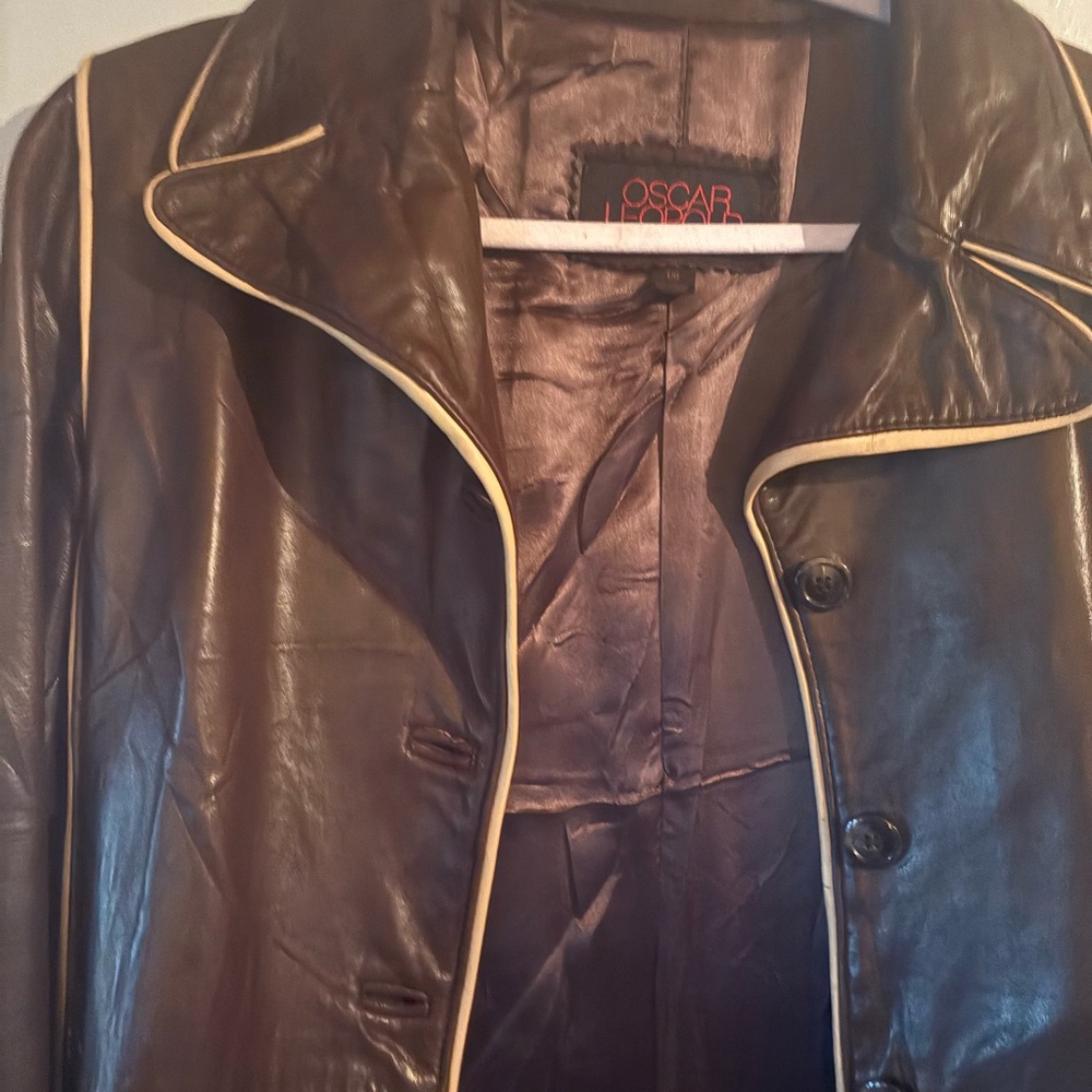 Vintage Elegant Brown Leather Trench  Jacket Fall Boho 90s - Picture 2 of 6